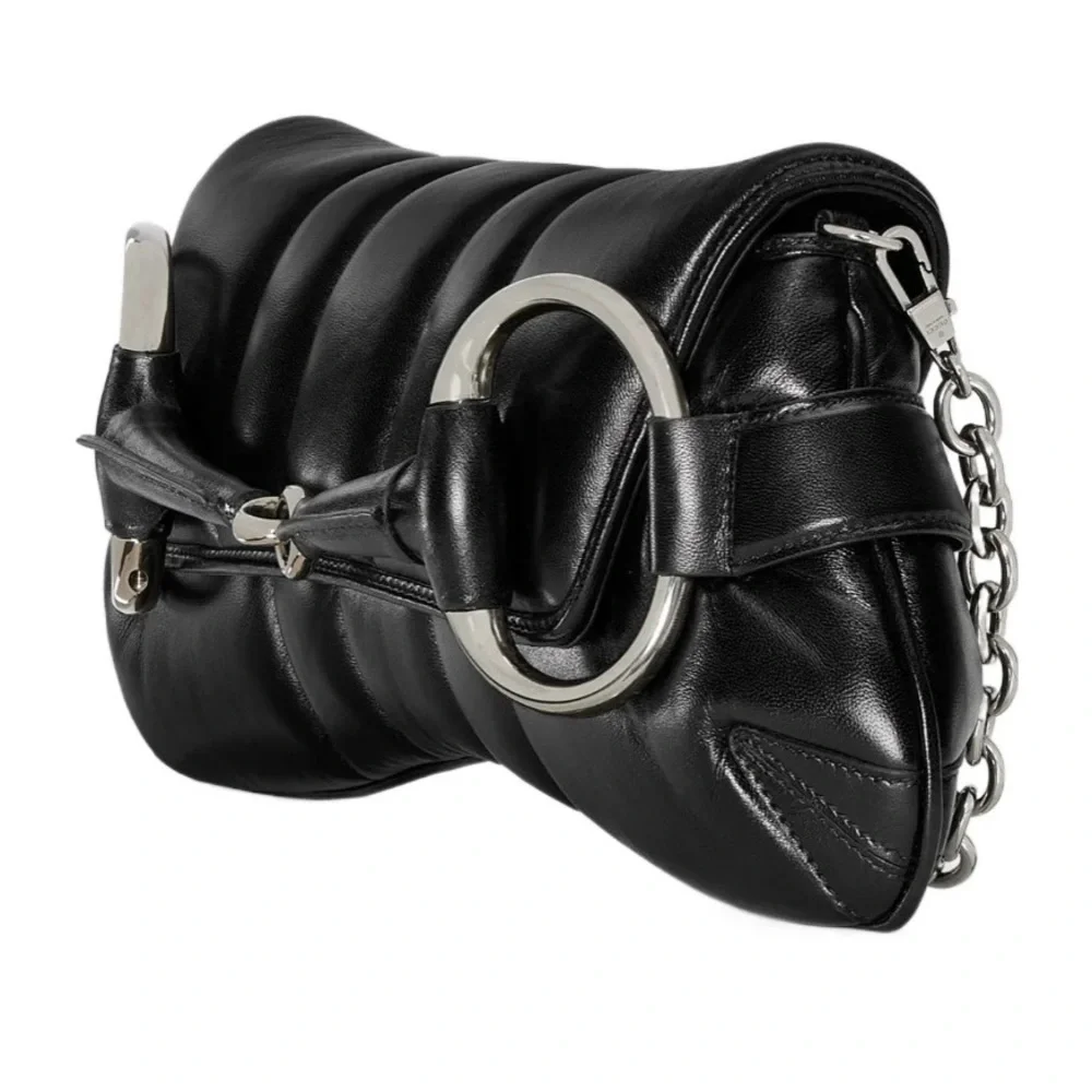 Gucci Horsebit 1955 Matelassé Black Leather Maxi Clutch Chain Shoulder Bag XXL